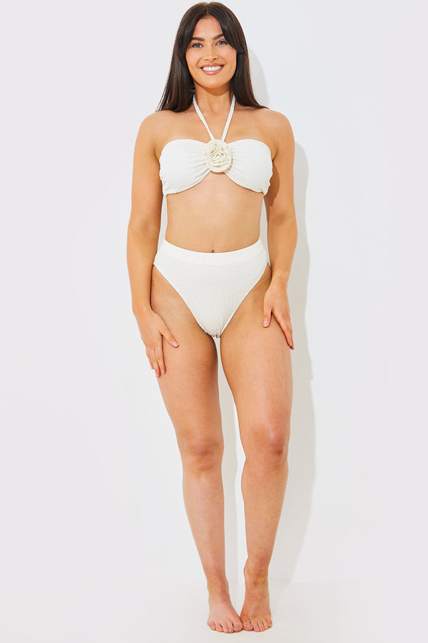 In The Style In The Style Textured High Waist Bikini Bottoms Cream