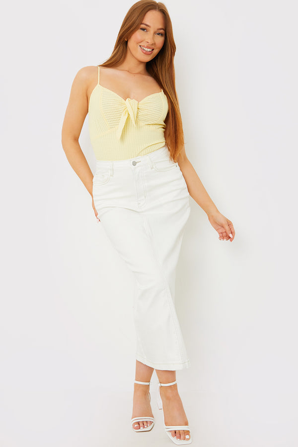 In The Style In The Style Textured Knot Detail Strappy Bodysuit Lemon