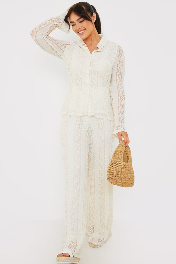 In The Style In The Style Textured Lace Co-Ord Shirt Cream