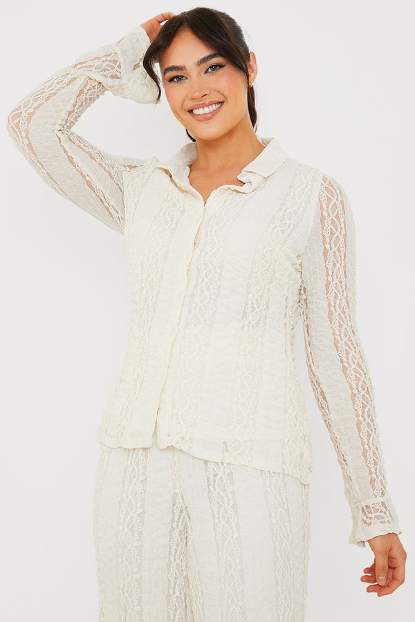 in the style In the Style Textured Lace Co-Ord Shirt Cream