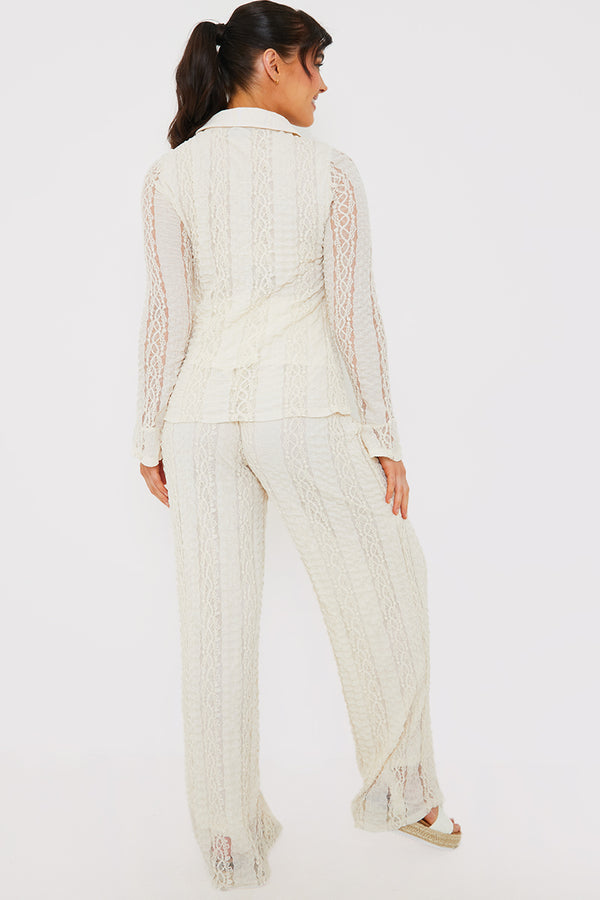 In The Style In The Style Textured Lace Co-Ord Trousers Cream