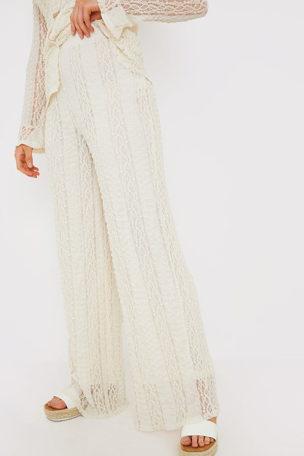 in the style In the Style Textured Lace Co-Ord Trousers Cream