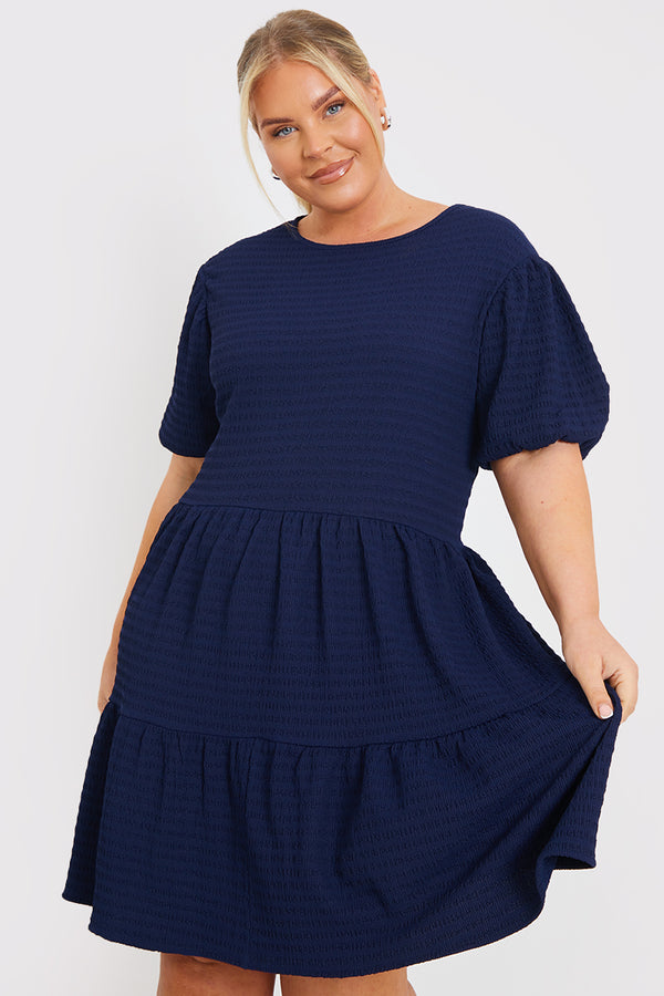 in the style In the Style Textured Seersucker Smock Dress Navy