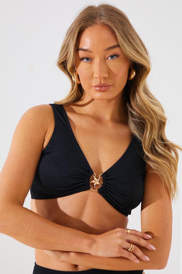 In The Style In The Style Textured Starfish Detail Bikini Top Black