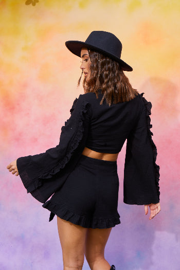 In The Style In The Style Textured Tie Front Coord Top Black