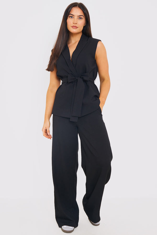 In The Style In The Style Textured Tie Waist Sleeveless Co-Ord Blazer Black
