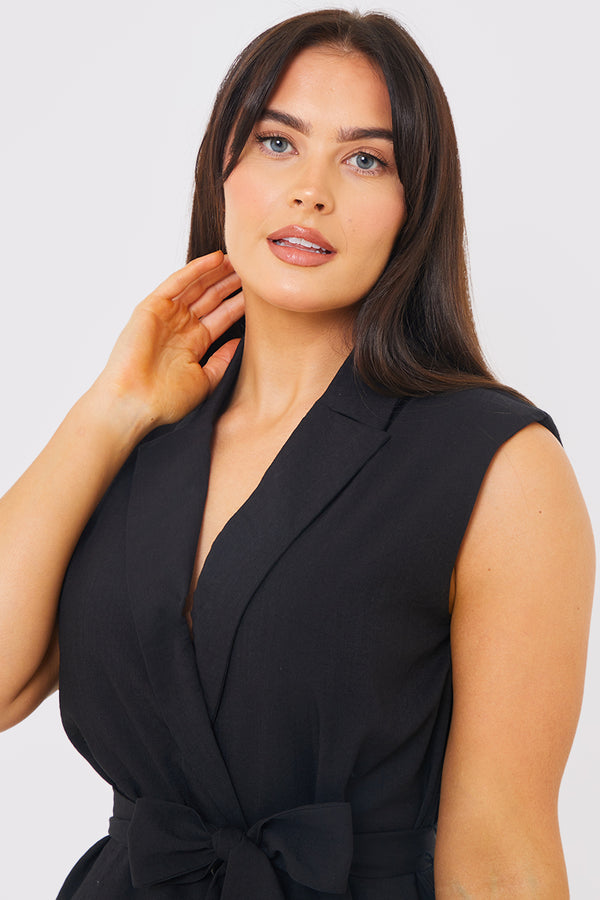 In The Style In The Style Textured Tie Waist Sleeveless Co-Ord Blazer Black
