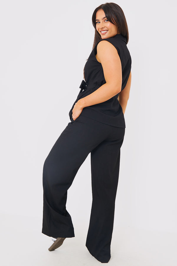 In The Style In The Style Textured Wide Leg Co-Ord Trousers Black