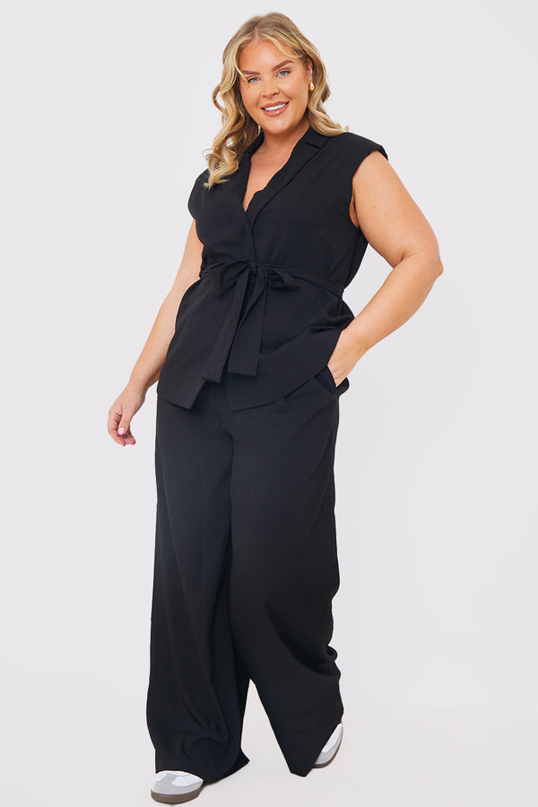 In The Style In The Style Textured Wide Leg Co-Ord Trousers Black