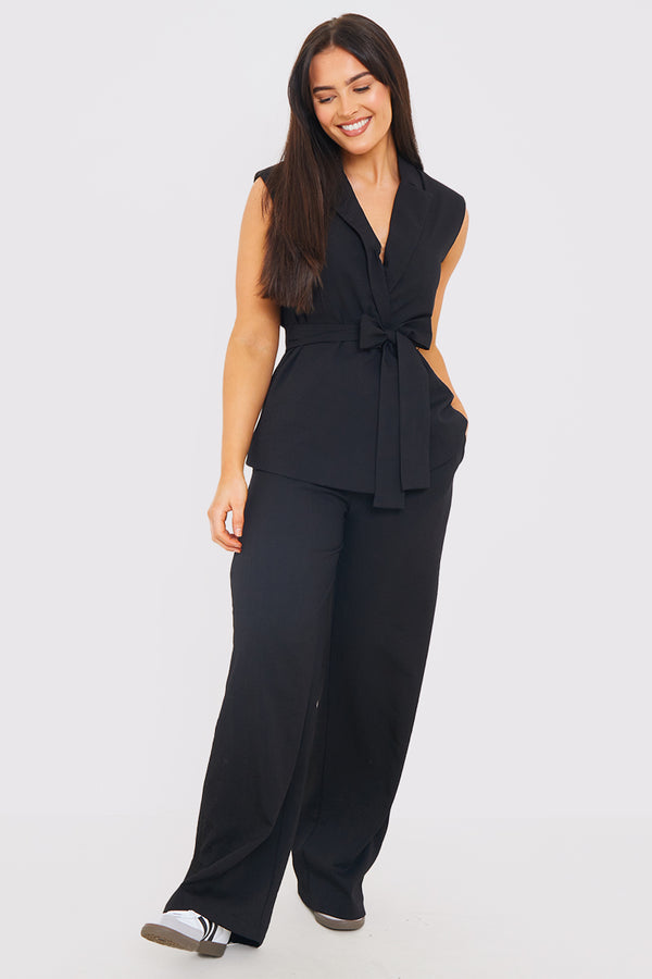 in the style In the Style Textured Wide Leg Co-Ord Trousers Black