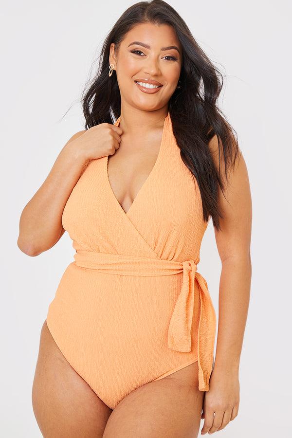 in the style In the Style Textured Wrap Swimsuit Orange