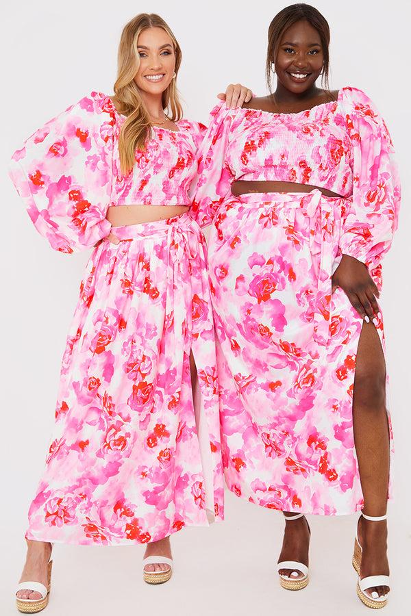 In The Style In The Style Thigh Split Midi Skirt Pink