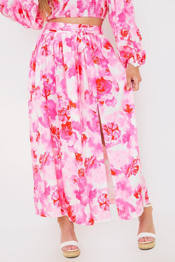 In The Style In The Style Thigh Split Midi Skirt Pink