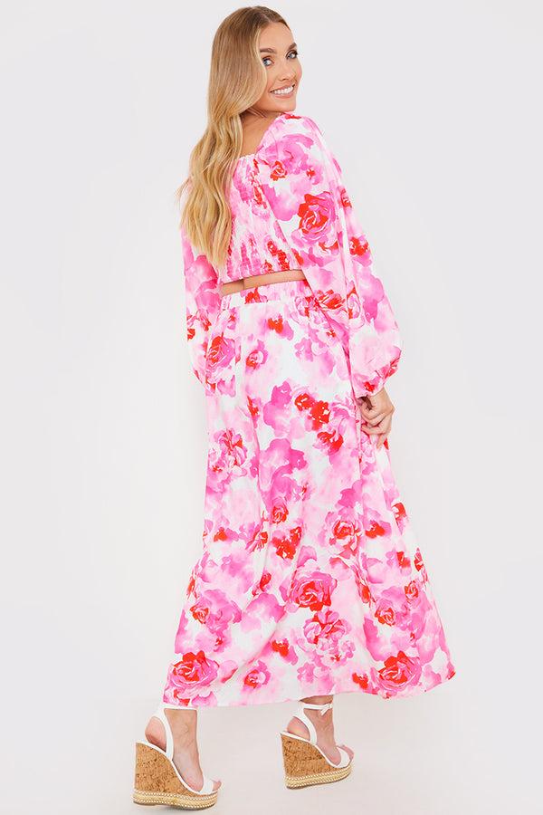 In The Style In The Style Thigh Split Midi Skirt Pink