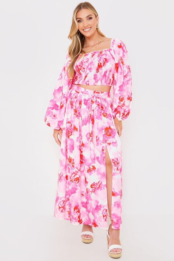 in the style In the Style Thigh Split Midi Skirt Pink