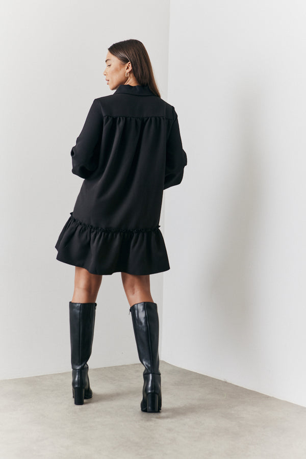 In The Style In The Style Tie Detail Balloon Sleeve Smock Dress Black
