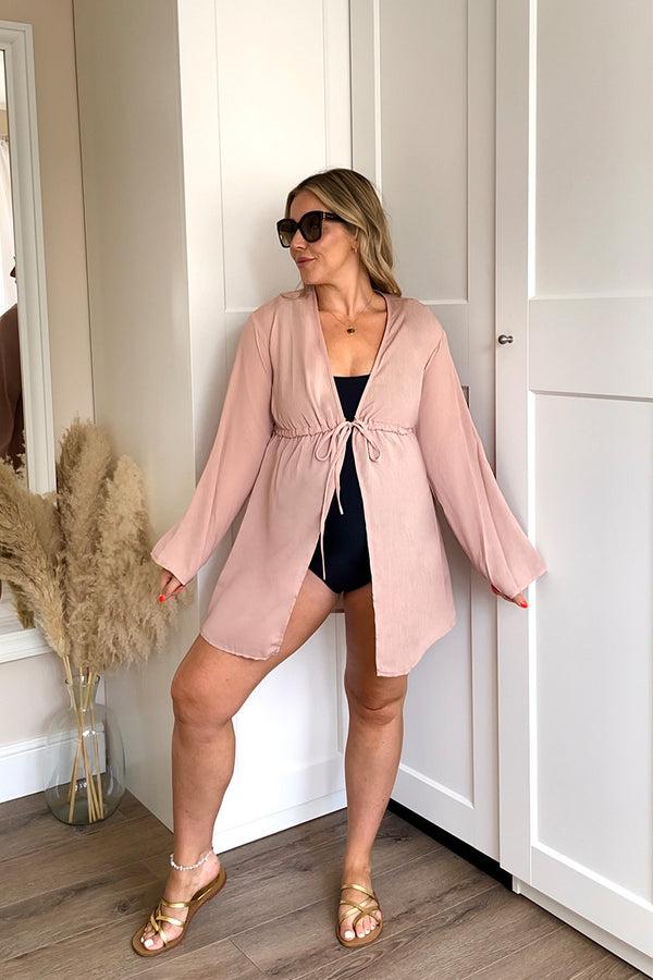 In The Style In The Style Tie Detail Split Front Shirt Mocha