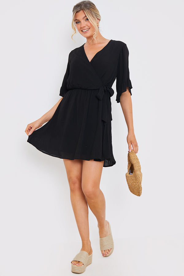 In The Style In The Style Tie Detail Wrap Mini Dress Black