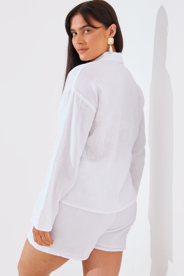 In The Style In The Style Tie Front Cotton Co-Ord Shirt White