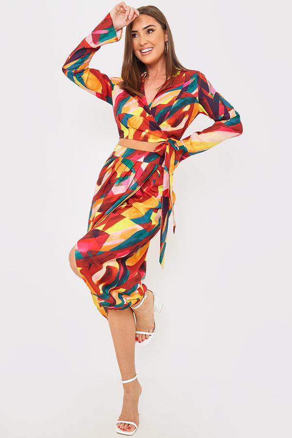 In The Style In The Style Tie Front Cropped Shirt Multi