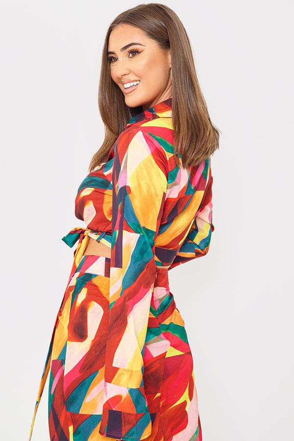 In The Style In The Style Tie Front Cropped Shirt Multi