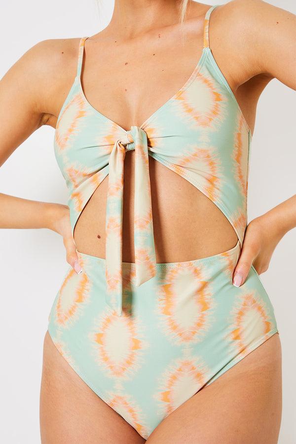 In The Style In The Style Tie Front Cut Out Swimsuit Multicoloured