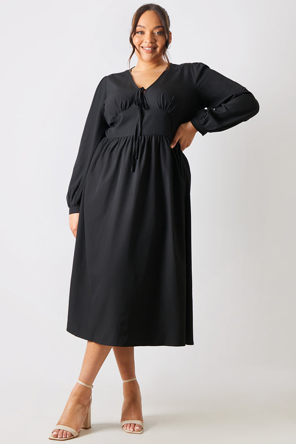 In The Style In The Style Tie Front Waist Detail Midi Dress Black