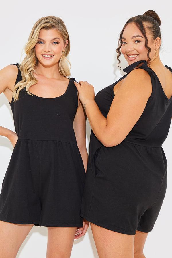 In The Style In The Style Tie Shoulder Fuller Short Playsuit Black