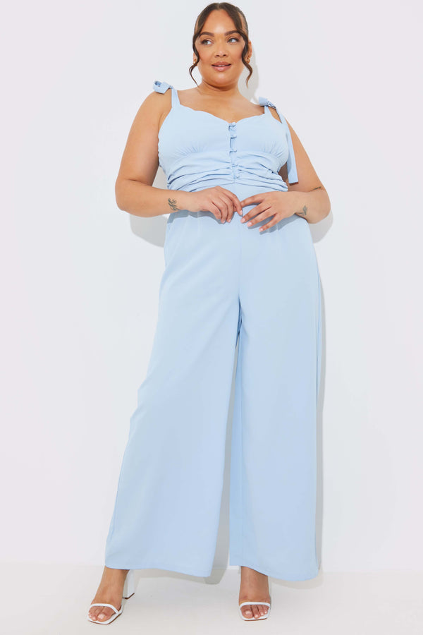 In The Style In The Style Tie Strap Ruched Under Bust Jumpsuit Blue