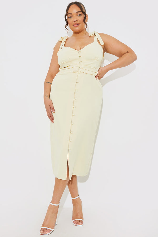 In The Style In The Style Tie Strap Ruched Under Bust Midi Dress Yellow