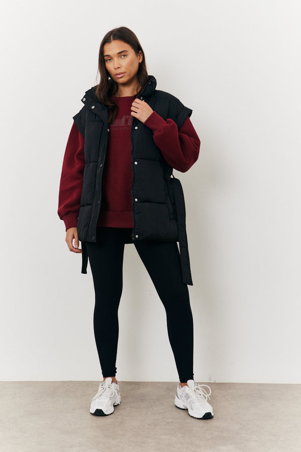 In The Style In The Style Tie Waist Puffer Gilet Black