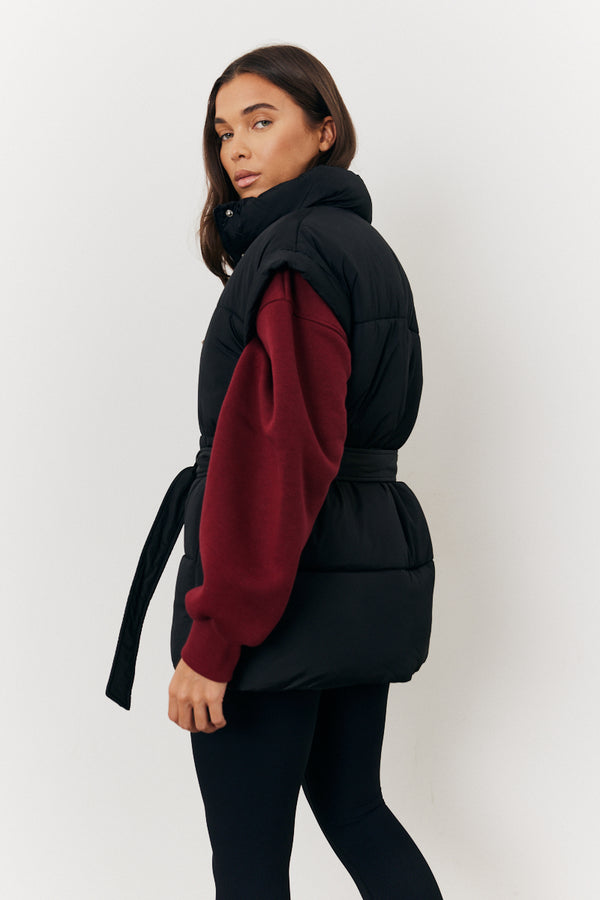 In The Style In The Style Tie Waist Puffer Gilet Black