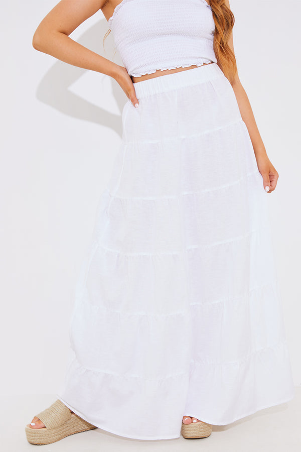 In The Style In The Style Tiered Linen Look Maxi Co-Ord Skirt White