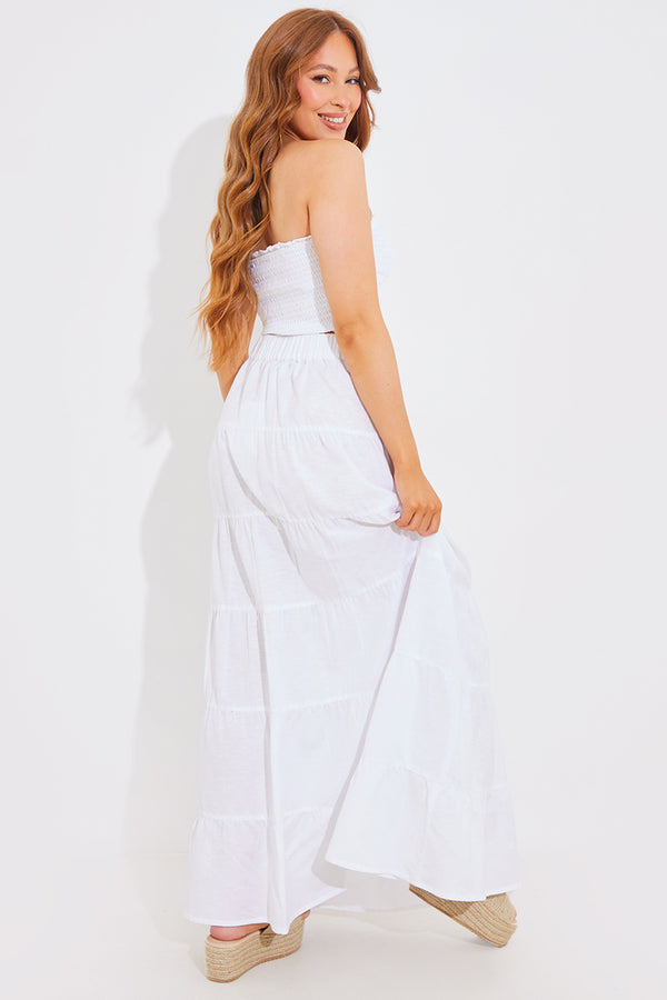 In The Style In The Style Tiered Linen Look Maxi Co-Ord Skirt White
