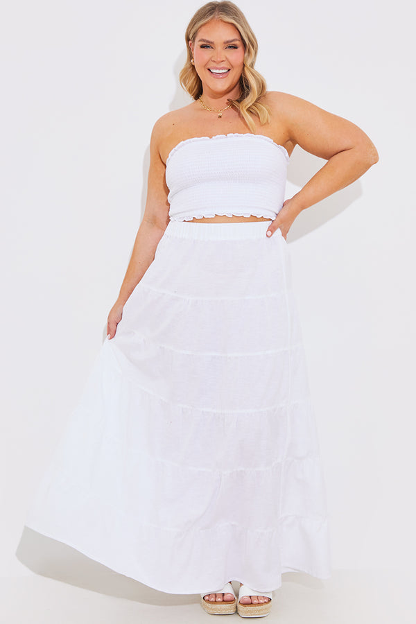 In The Style In The Style Tiered Linen Look Maxi Co-Ord Skirt White