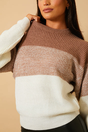 In The Style In The Style Tonal Crew Neck Knit Jumper Mocha