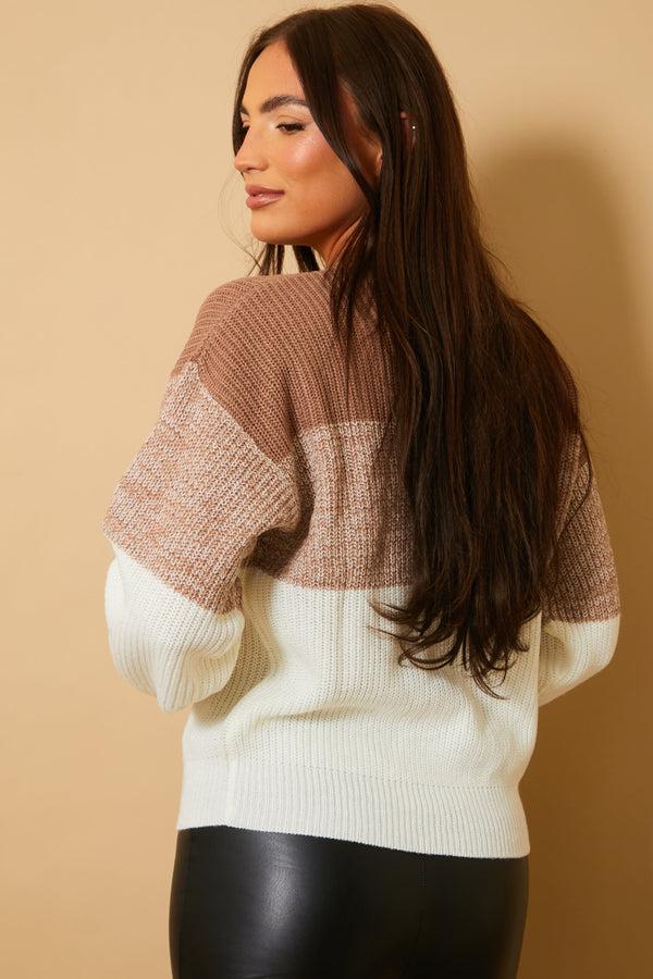 In The Style In The Style Tonal Crew Neck Knit Jumper Mocha
