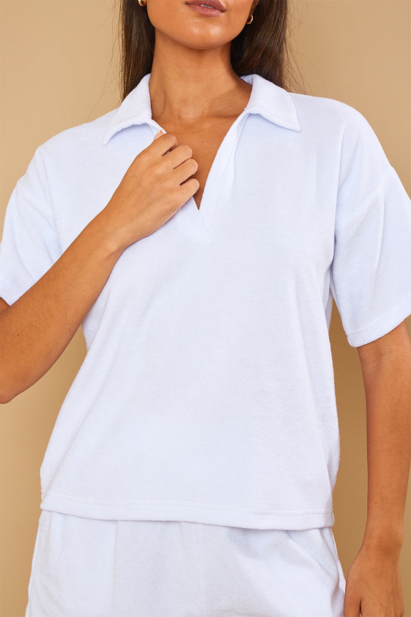 In The Style In The Style Towelling Co-Ord Polo T-Shirt White