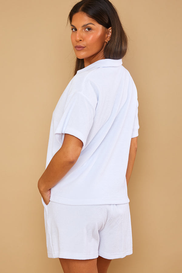 In The Style In The Style Towelling Co-Ord Polo T-Shirt White