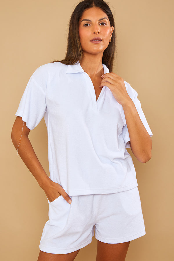 in the style In the Style Towelling Co-Ord Polo T-Shirt White