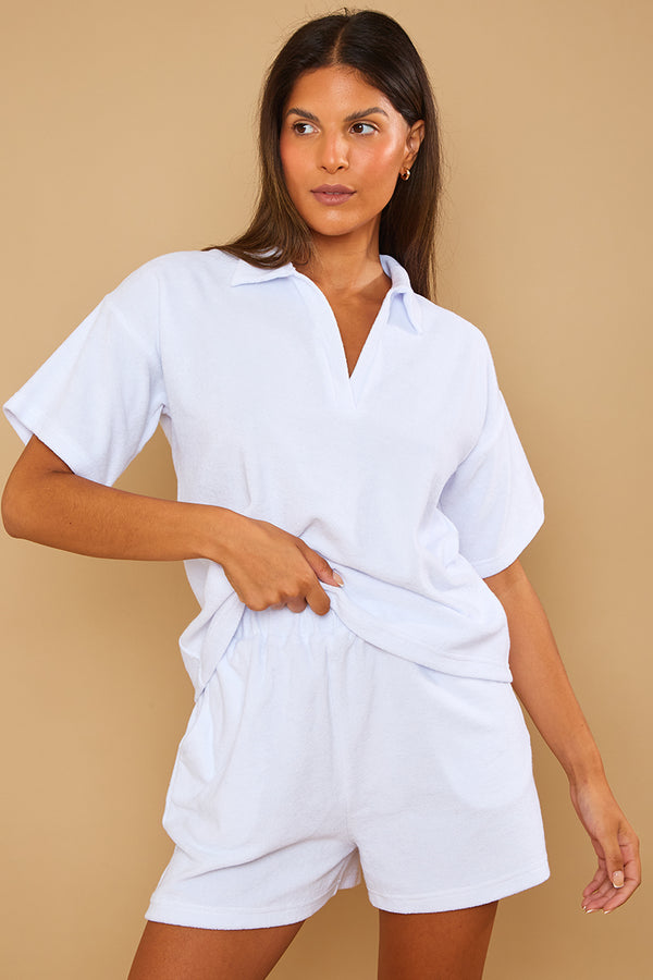 in the style In the Style Towelling Co-Ord Shorts White