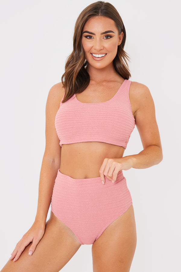 in the style In the Style Towelling Control Bikini Bottoms Blush