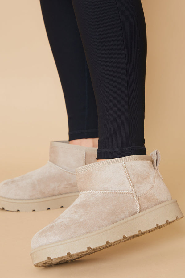 in the style In The Style Ultra Mini Faux Suede Boot Neutral