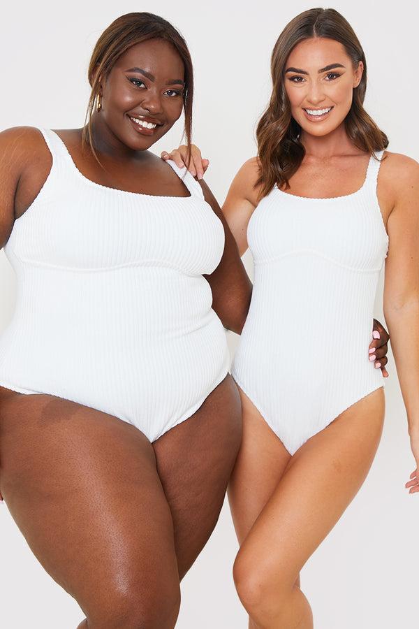 In The Style In The Style Underbust Seam Control Towelling Swimsuit White