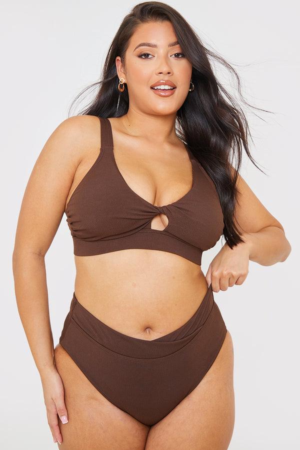 in the style In the Style V Front Bikini Bottoms Chocolate