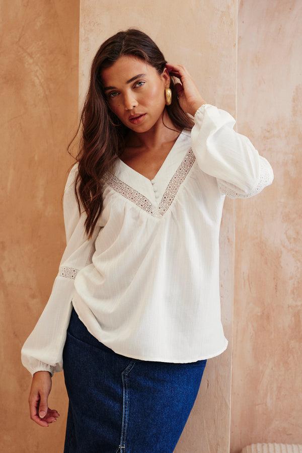 in the style In The Style V Neck Crochet Insert Blouse White