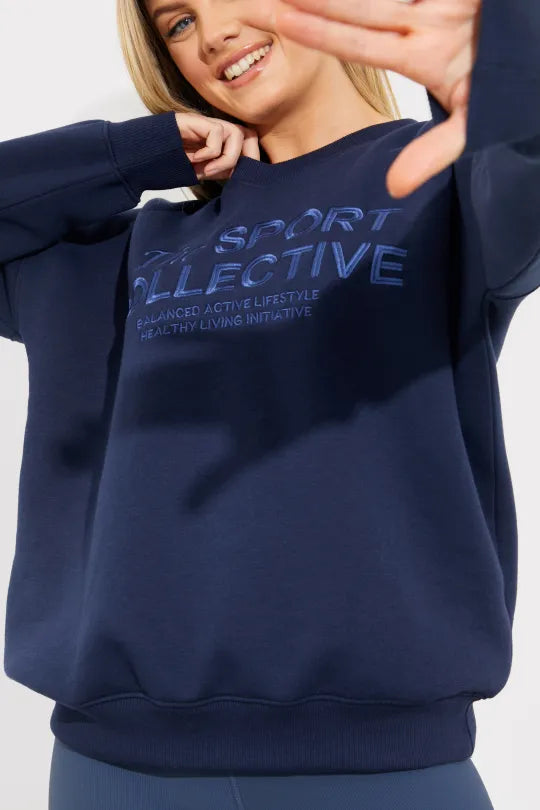 In The Style In The Style V-Neck Embroidered Sport Collective Jersey Sweater Navy