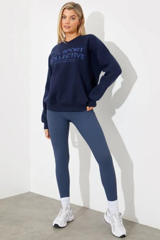 In The Style In The Style V-Neck Embroidered Sport Collective Jersey Sweater Navy