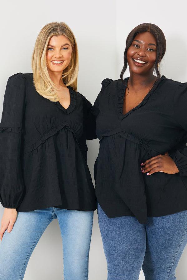 In The Style In The Style V Neck Frill Detail Blouse Black