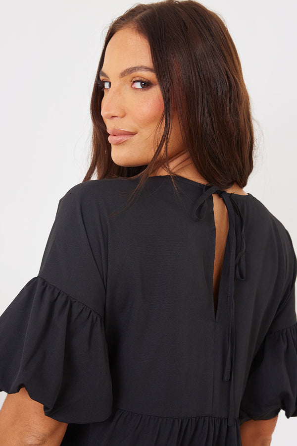 In The Style In The Style V Neck Smock Maxi Dress Black